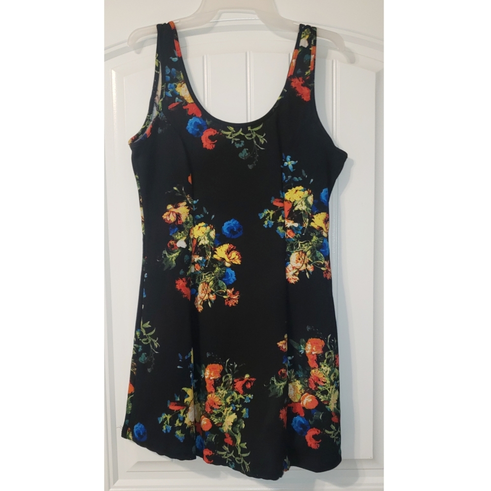 Black floral skater dress
